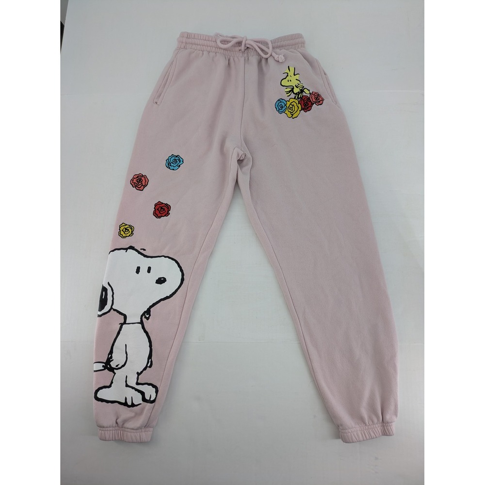 Peanuts Snoopy Woodstock Sweatpants Womens Small Pink Embroidered Graphic Jogger - Picture 1 of 11